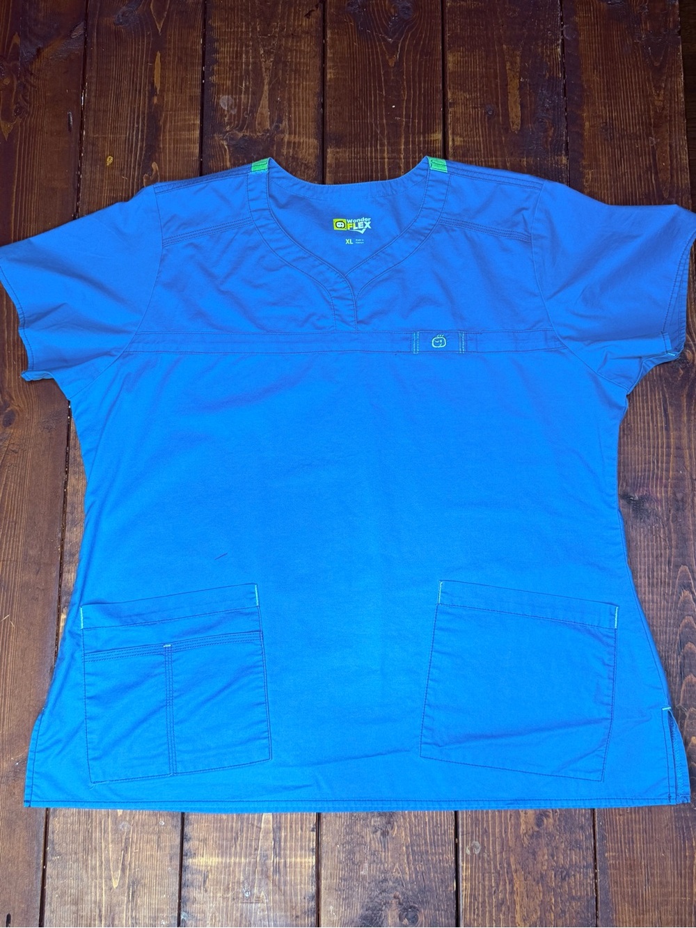 WonderWink Medical Scrub Top in Bright Blue with lime green accents